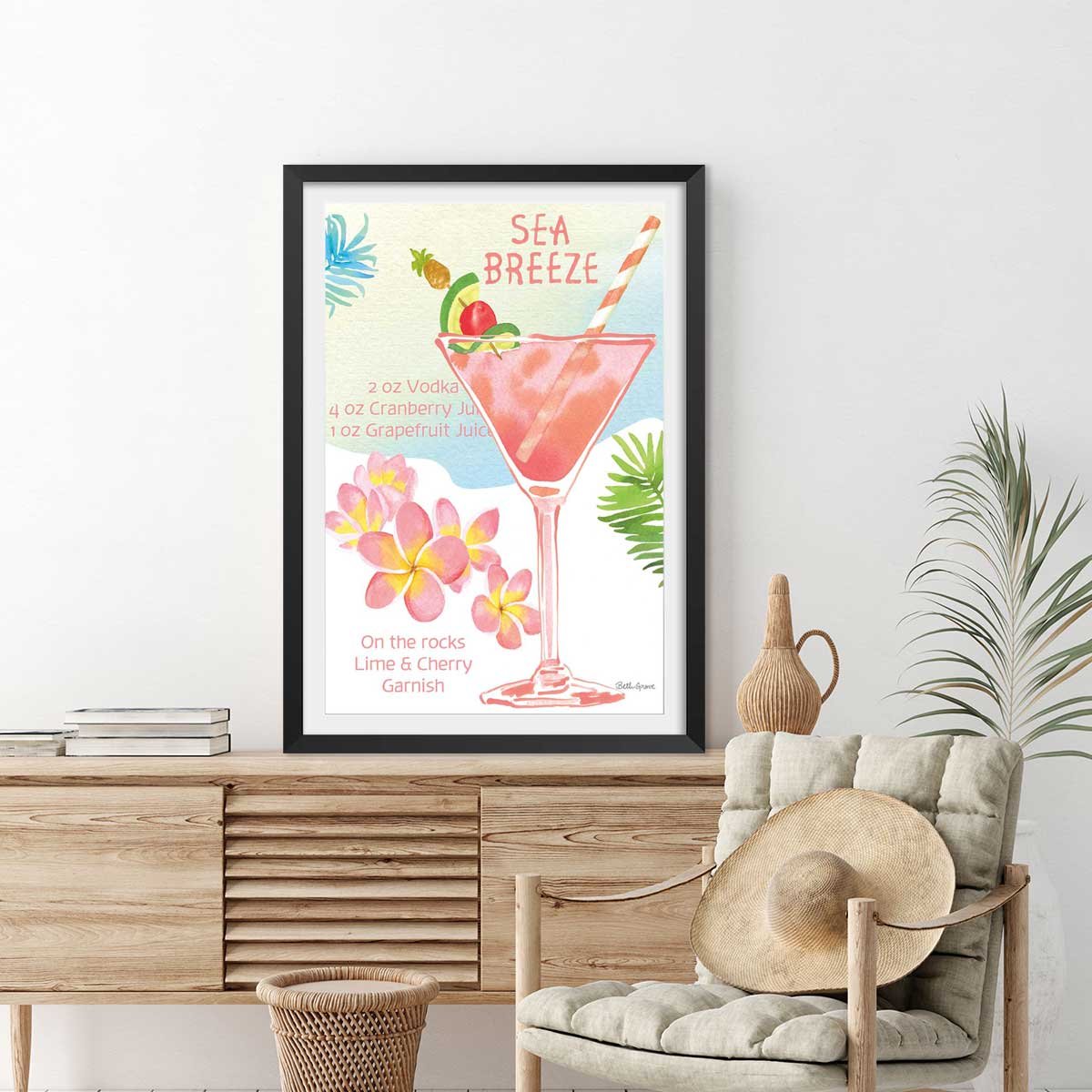 Affiche Sea breeze en aquarelle affiche + cadre en bois - noir, HEXOA