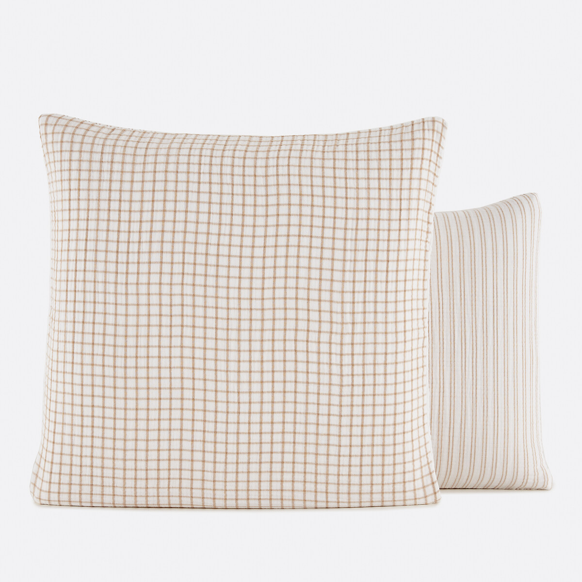 Federa per cuscino in garza di cotone, Nigel bianco / beige, LA REDOUTE INTERIEURS