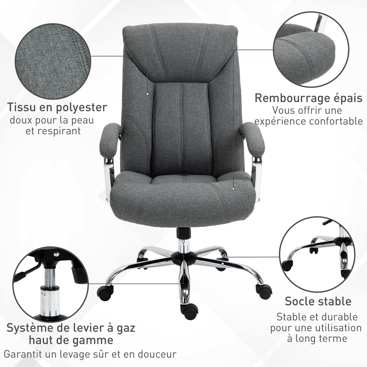Chaise de bureau Lin (100% polyester) Gris gris, HOMCOM