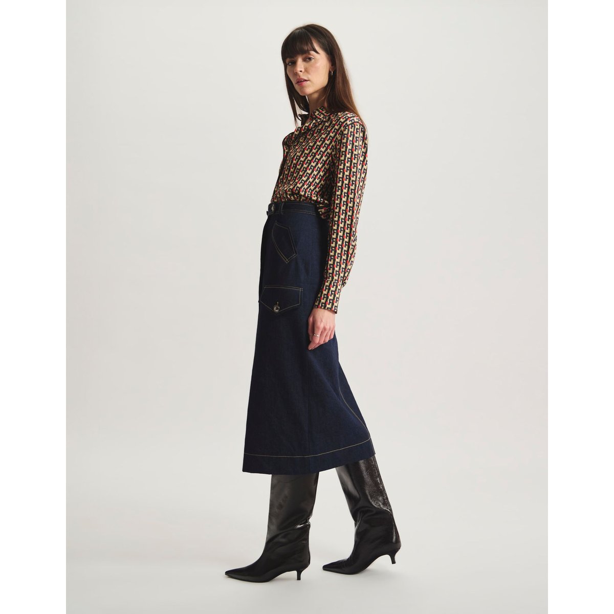 Jupe longue Eral en coton bleu marine, INES DE LA FRESSANGE PARIS