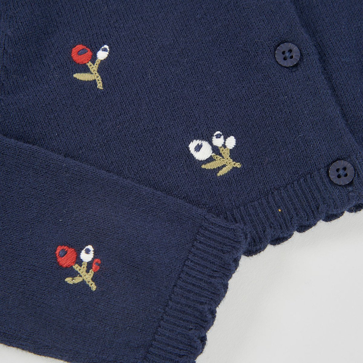 Gilet en maille fille broderie fleurs bleu, BOBOLI