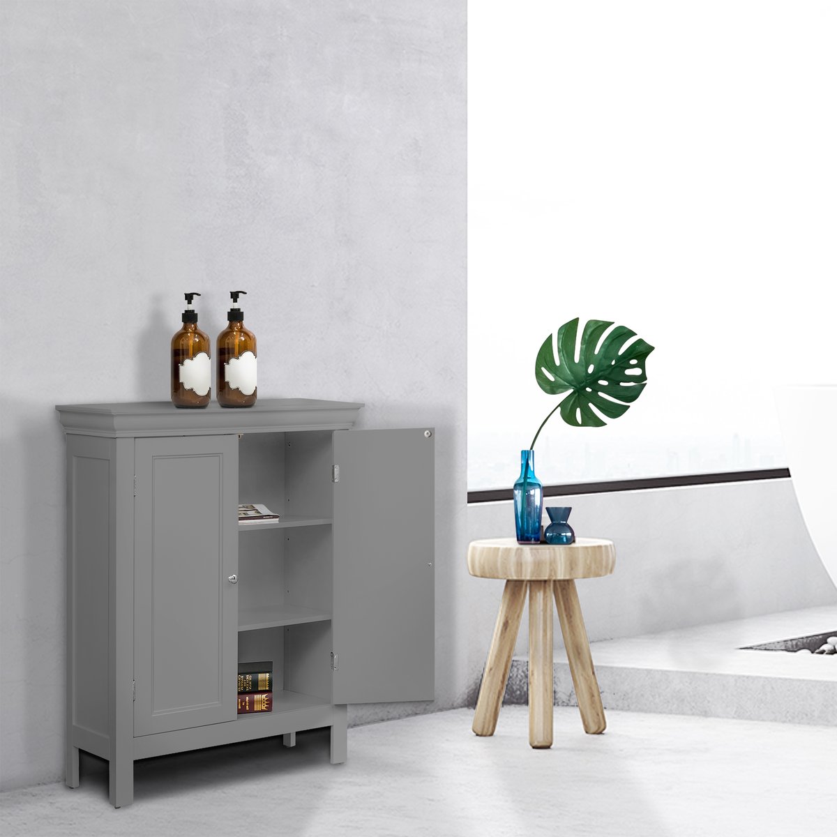 Meuble Bas Rangement Salle Bain STRATFORD gris, TEAMSON HOME