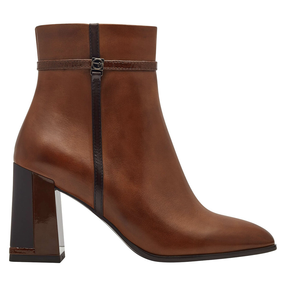 Leather Pointed Ankle Boots with Heel brown, TAMARIS