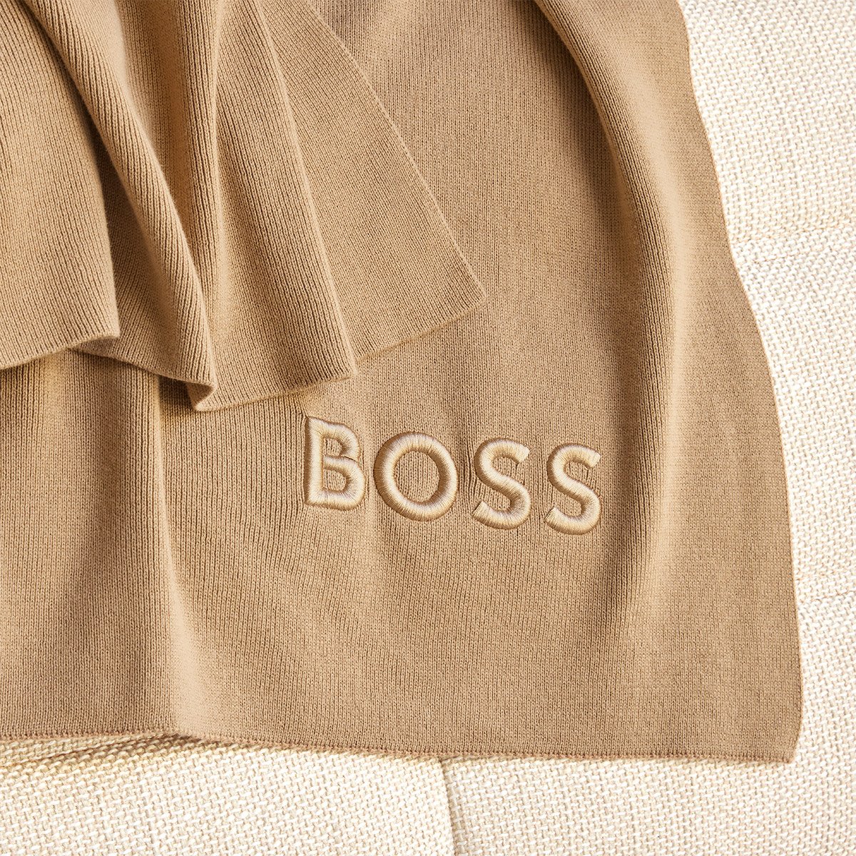 Plaid en coton acrylique bleu, BOLD LOGO camel, BOSS HOME