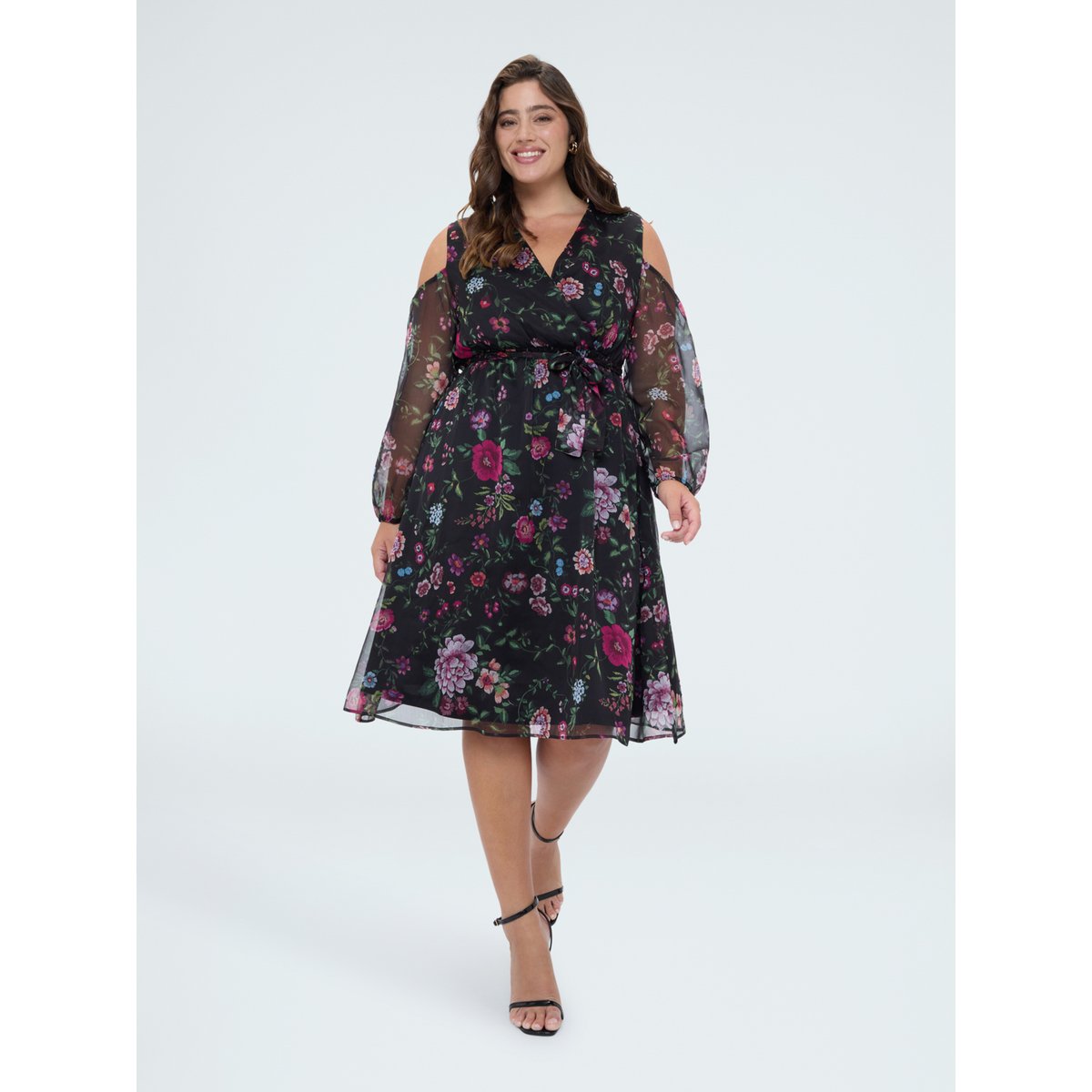 Robe Dream imprimé fleurs et découpes noir, FIORELLA RUBINO