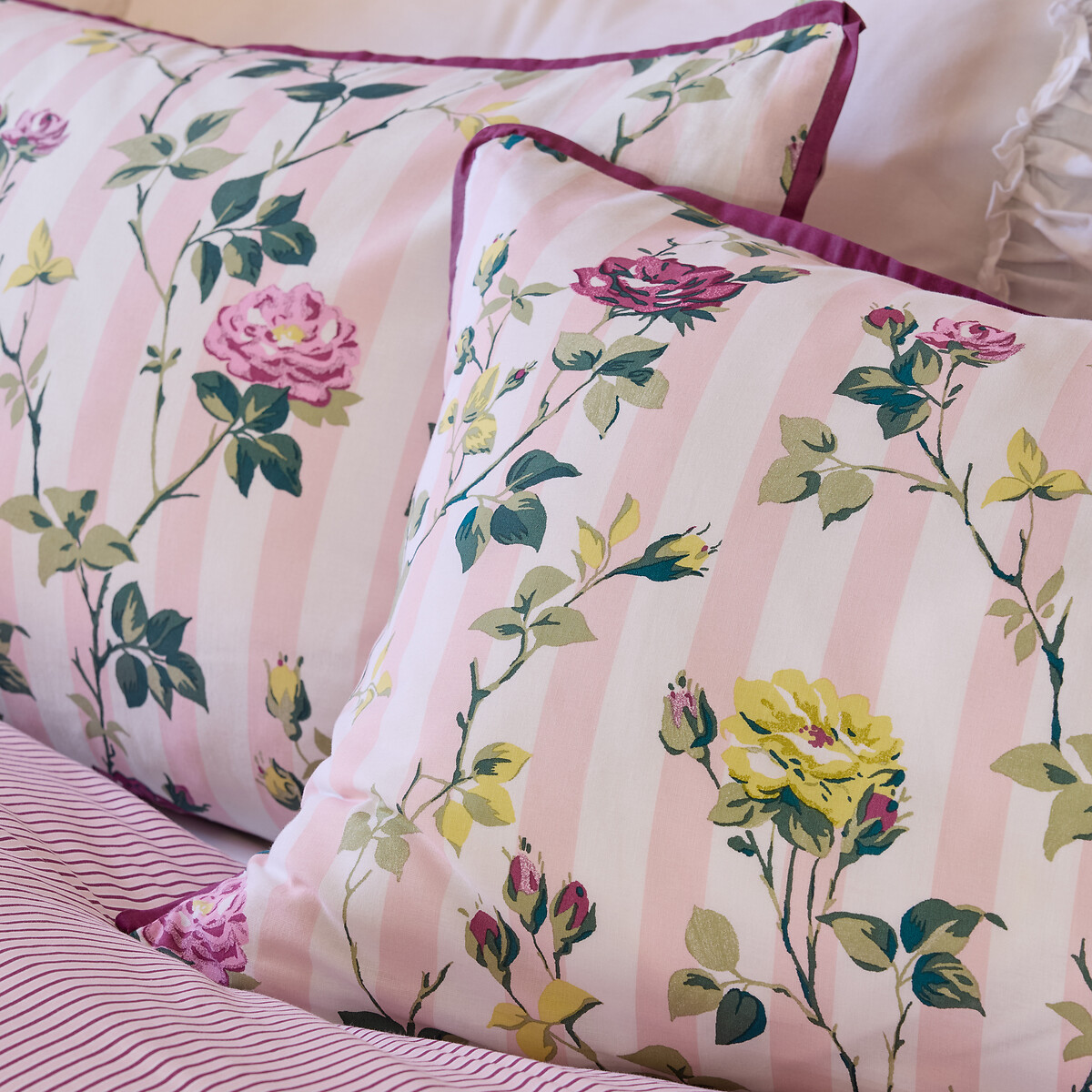 Climbing Rose Stripe Reversible Cotton Duvet Cover and Pillowcase Set pink, CATH KIDSTON