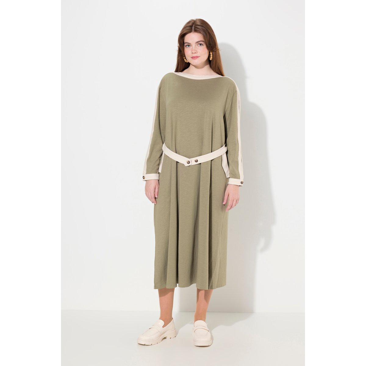 Robe midi en jersey de coton bio gris pierre, ULLA POPKEN