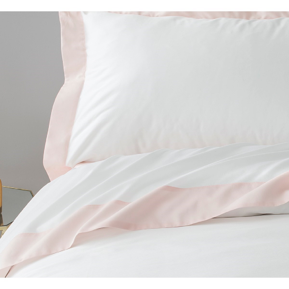 Drap plat satin de coton égyptien CELESTE rose pâle, MPC MAISON