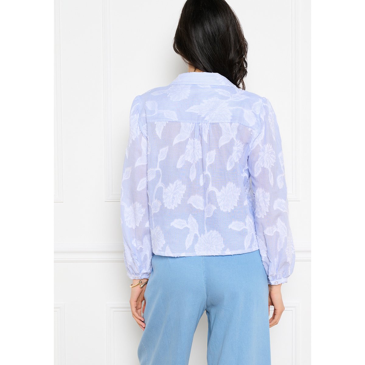 Chemise rayée détails jacquard bleu pastel, LOLALIZA