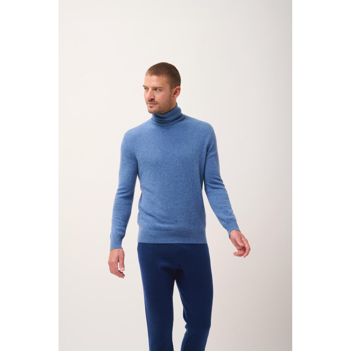 Pull Col Roulé Bleu Denim Connor bleu denim, JUST CASHMERE