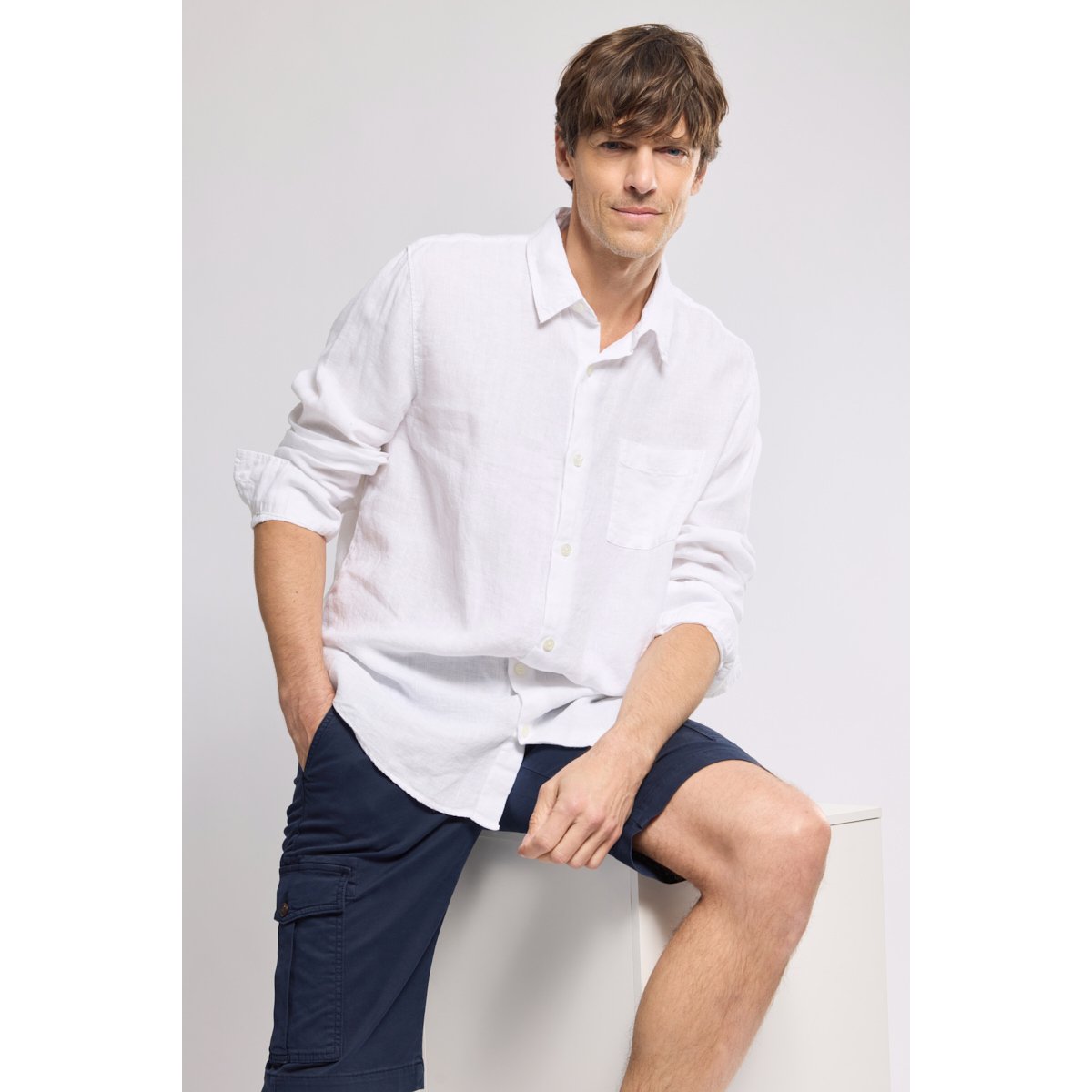 Chemise coupe confort - lin blanc, ARMOR-LUX