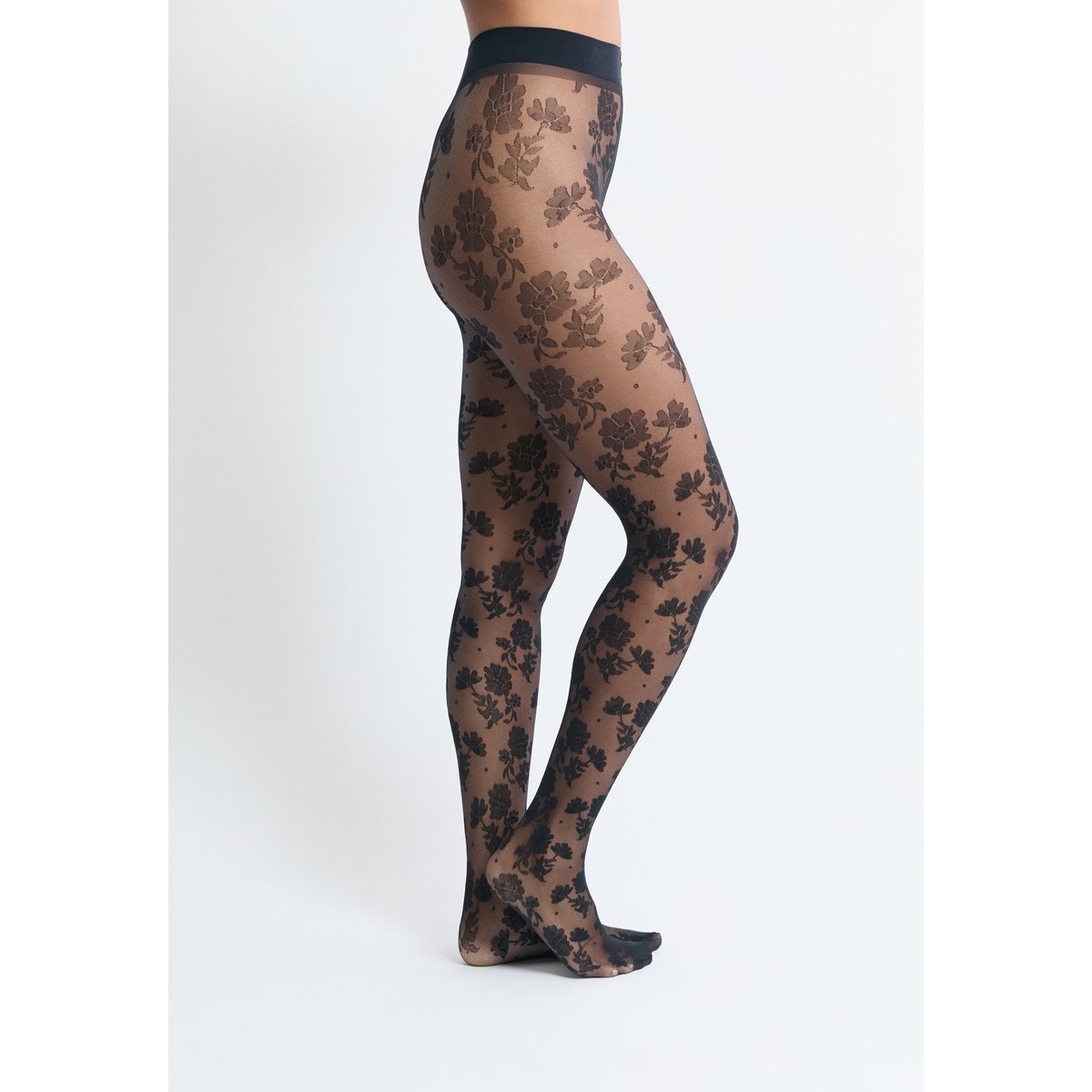 Collant transparent à motifs fleurs ORCHIDEE noir, ETAM