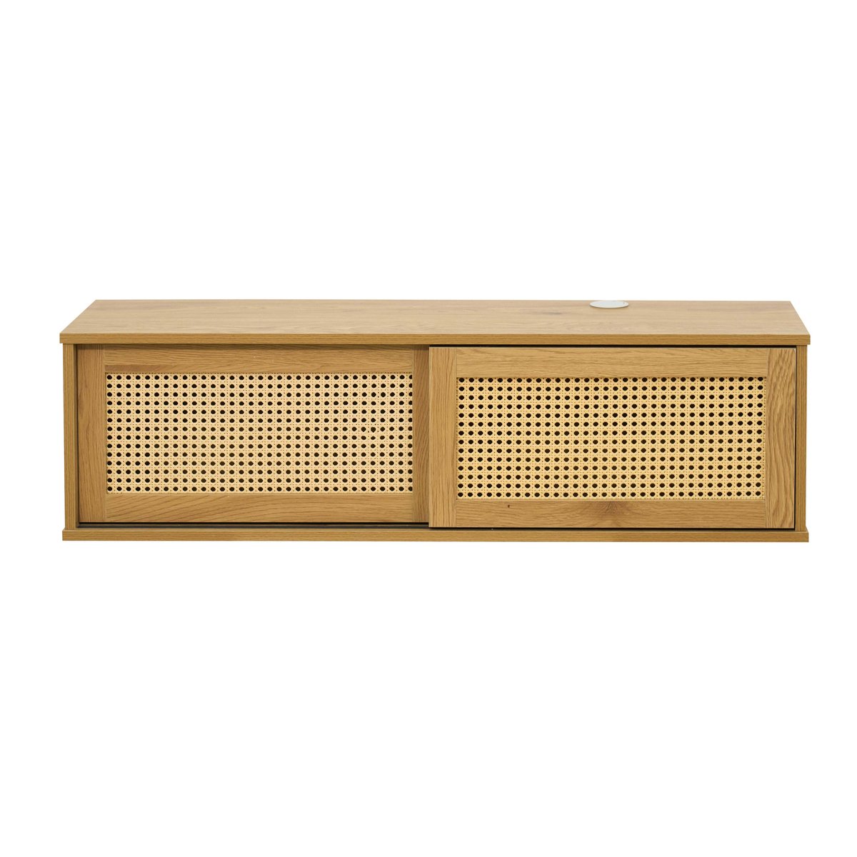 Meuble TV suspendu effet bois clair 108 cm style bohème, JENNY bois clair, OVIALA