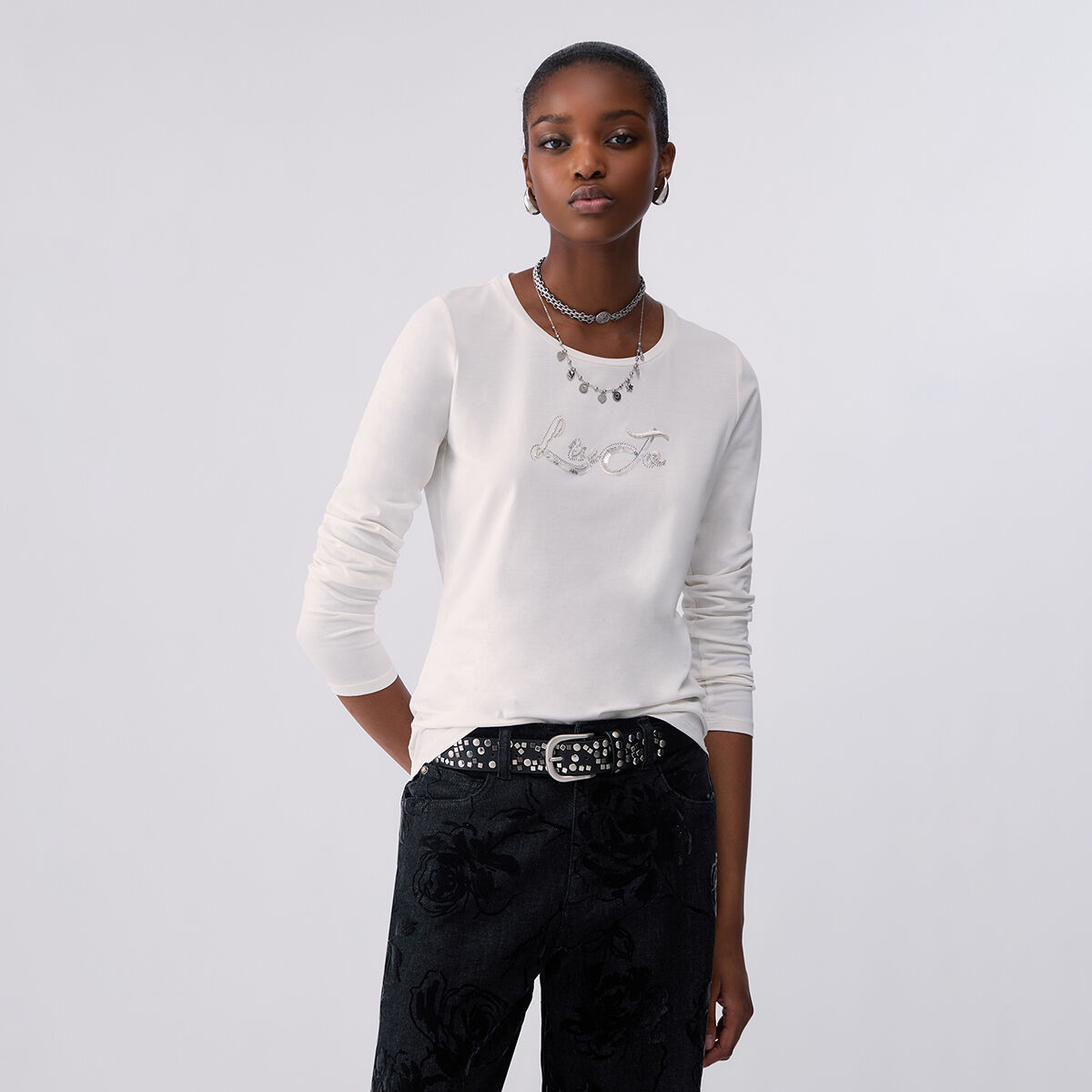 T-shirt à manches longues avec sequins blanc, LIU JO