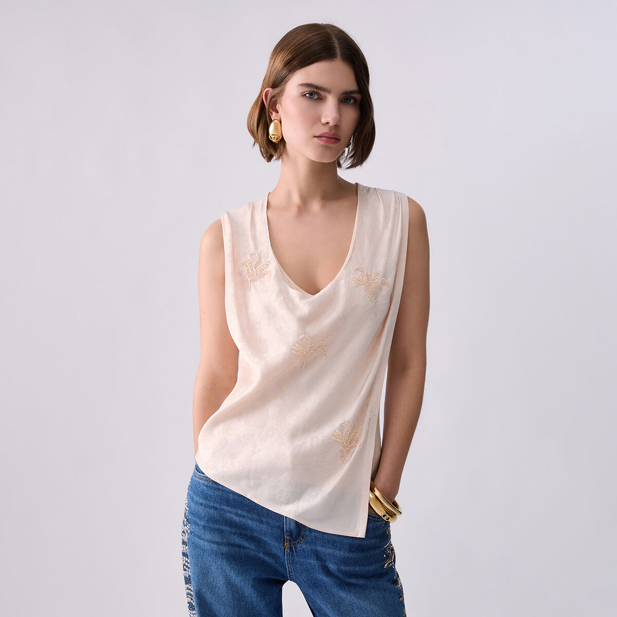 Top avec Broderies Bijou crème, LIU JO