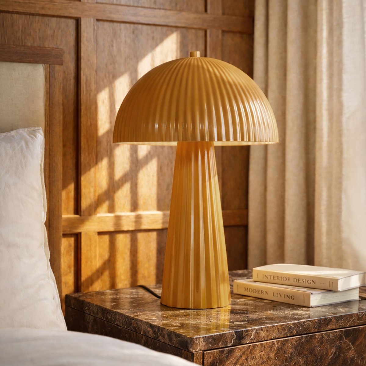 Lampe à poser en métal strié H36 cm, THALIA safran, NOW'S HOME
