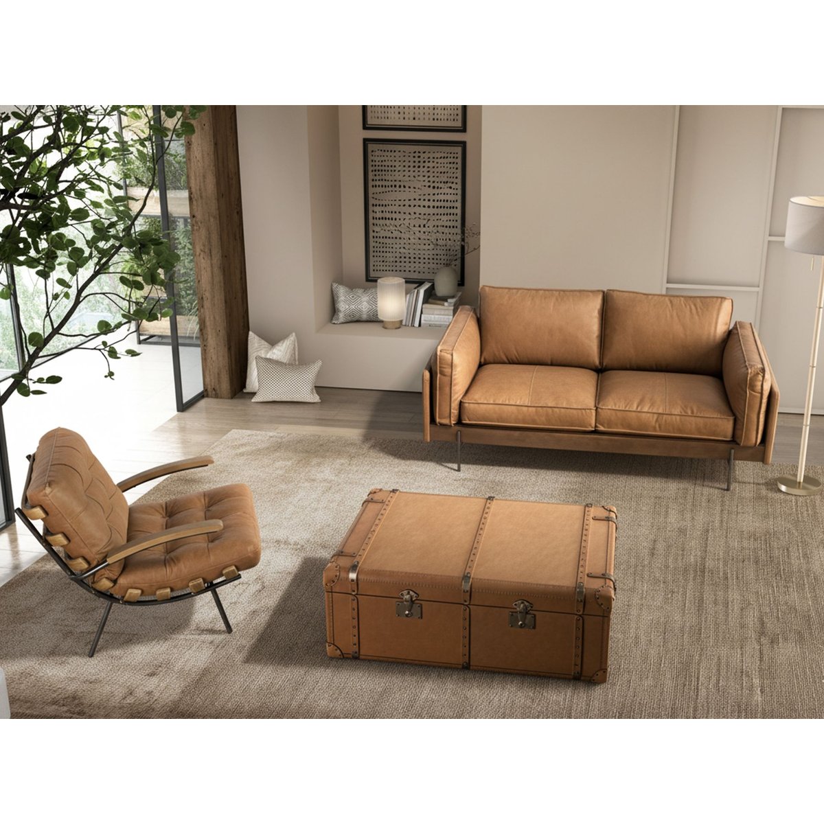 Fauteuil en cuir et frêne brun |acier foncé, ANGEL CERDA