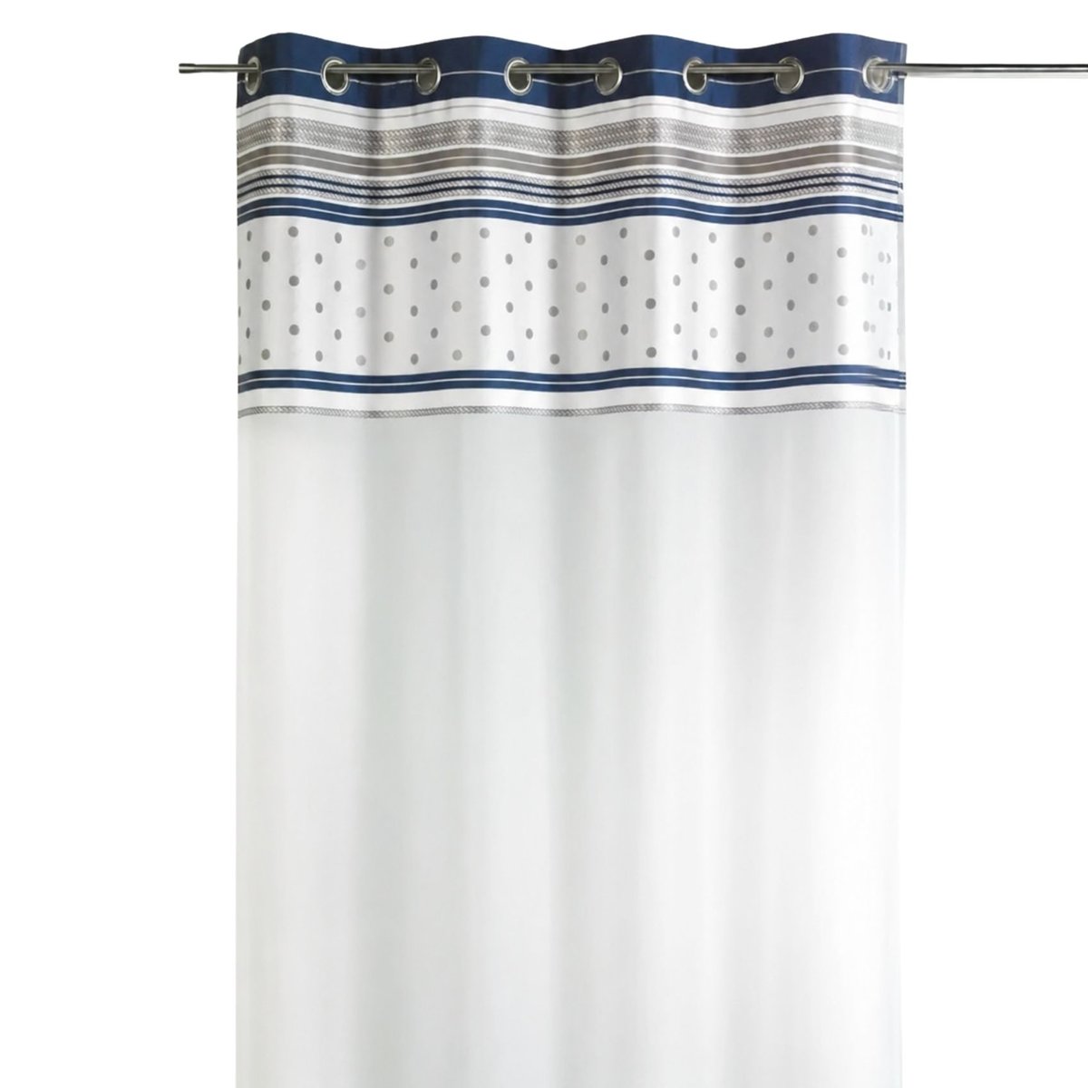 Voilage jacquard avec parement à rayures horizontales bleu marine, HOME MAISON