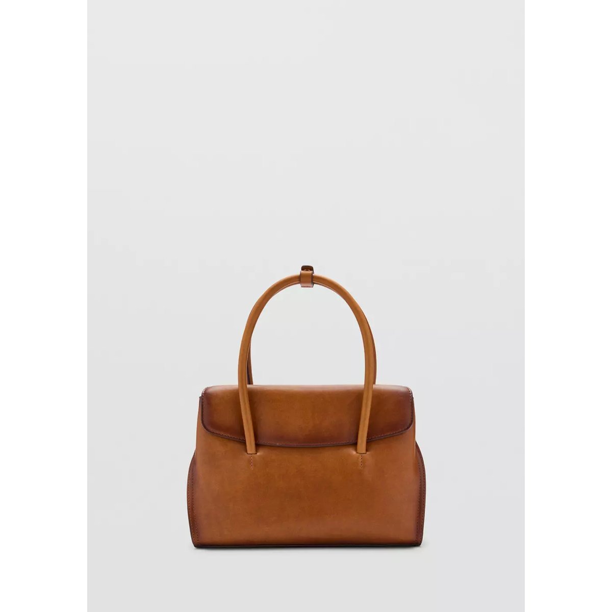 Sac en cuir à rabats marron moyen, MANGO