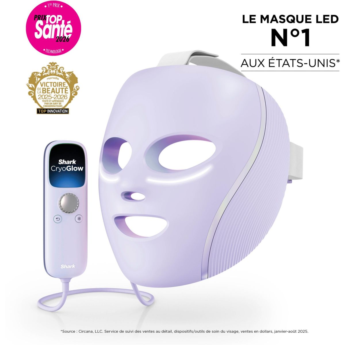 Masque LED CryoGlow avec rafraîchissement du contour des yeux Lilas couleur unique, SHARK
