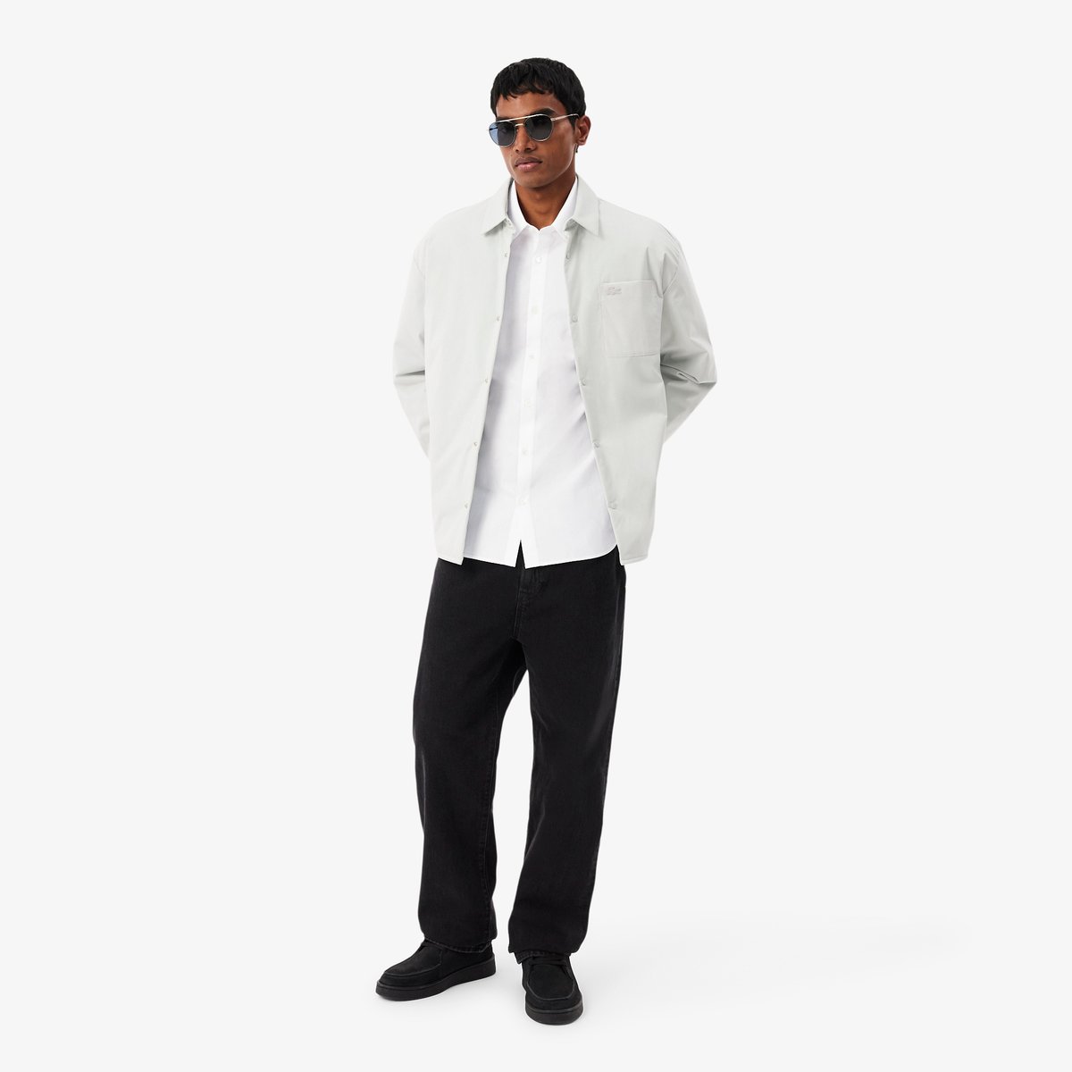 Chemise coton texturé regular fit blanc-001, LACOSTE