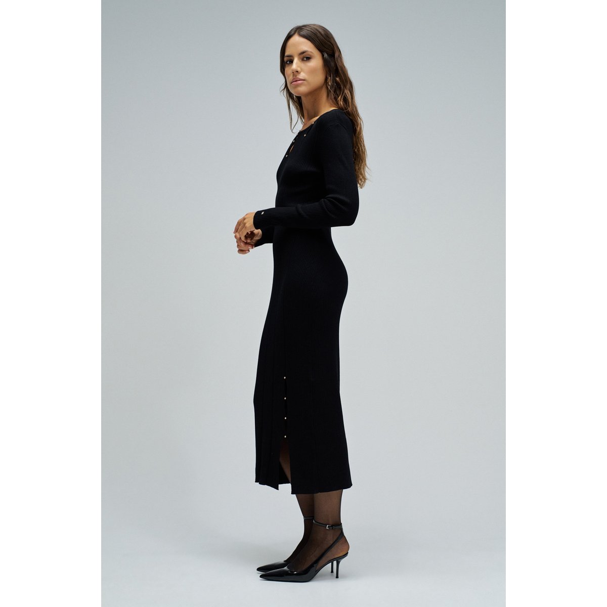 ROBE EN MAILLE CÔTELÉE noir, SALSA JEANS