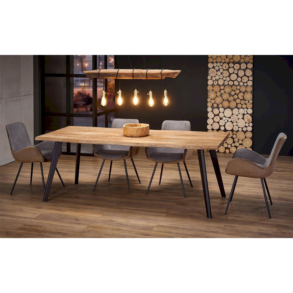 Table extensible DIGGORY effet tronc chêne naturel et noir, RECOLLECTION