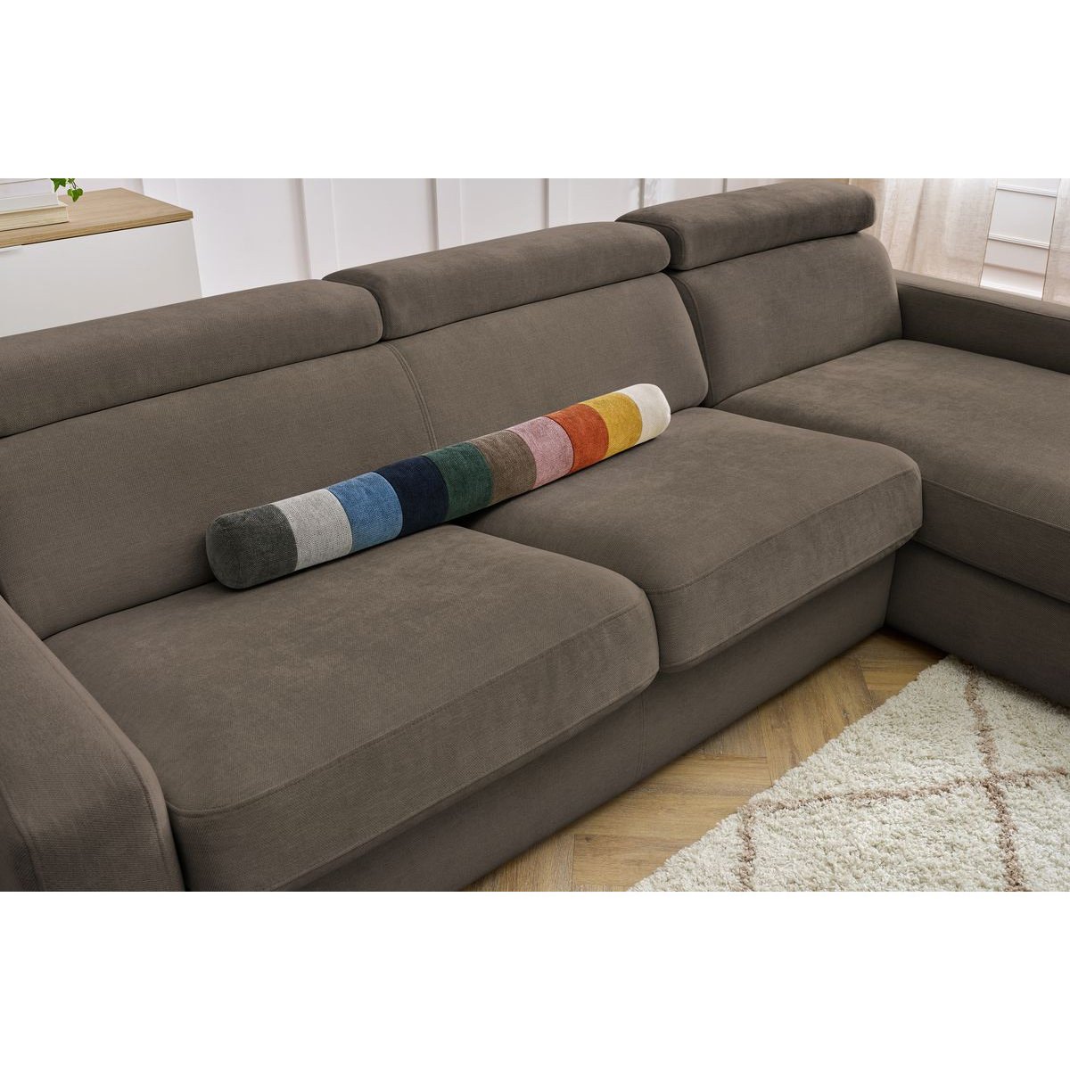 Canapé d'angle convertible 3 places en tissu couchage 140x190 cm, MONACO marron, BOBOCHIC