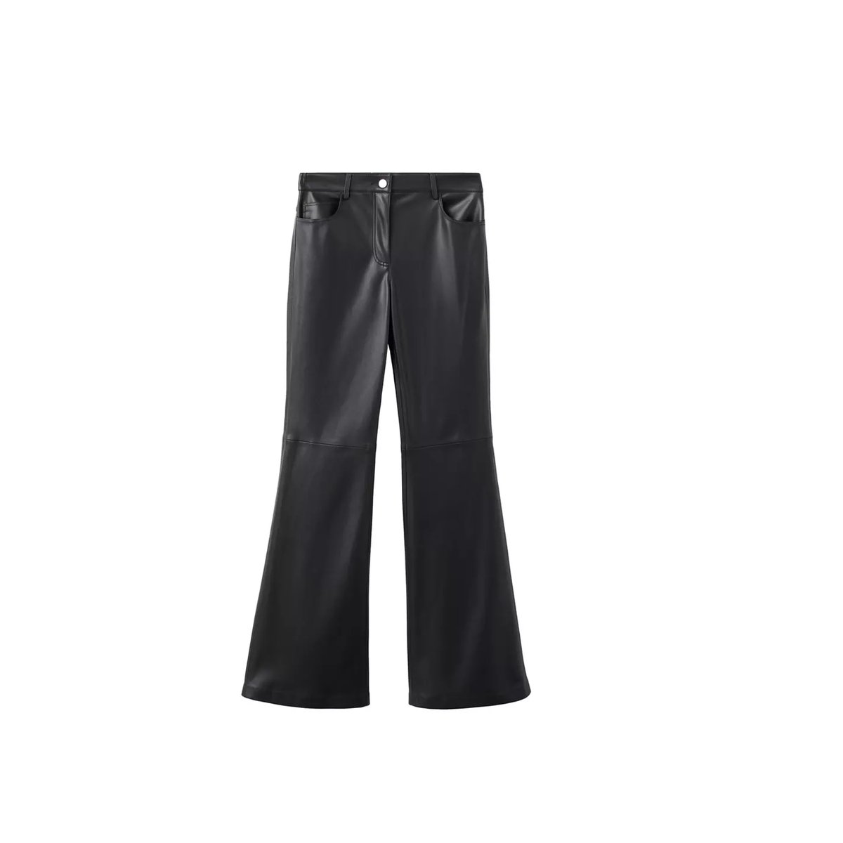 Pantalon flare cuir synthétique noir, MANGO
