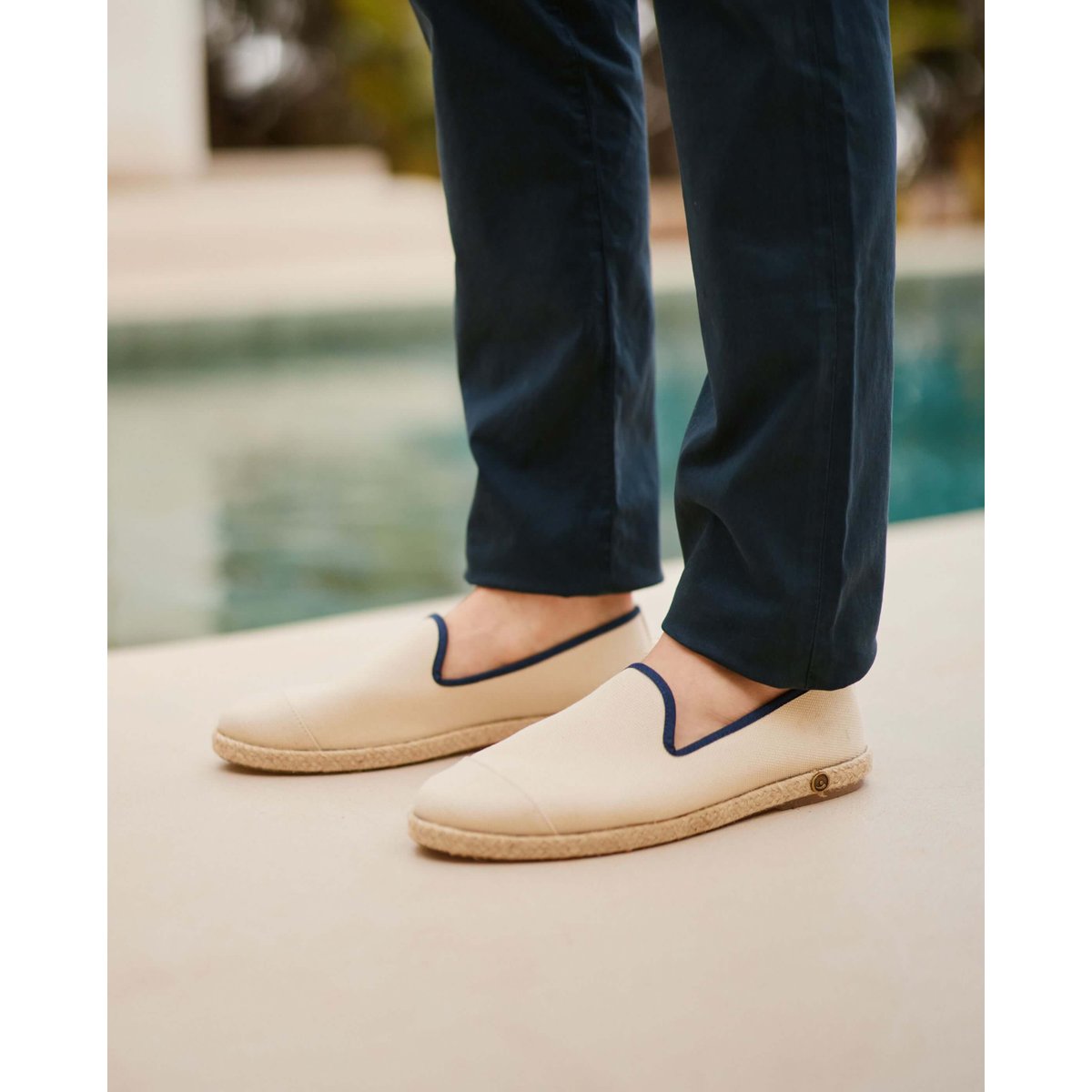 Espadrilles en coton recyclé beige marine, ANGARDE