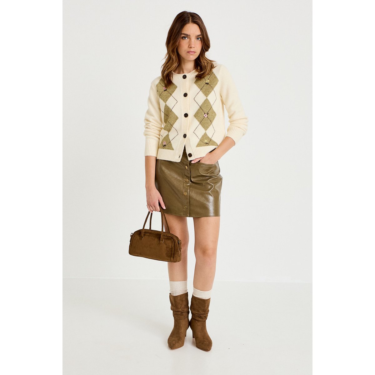 Gilet broderie col rond manches longues ecru, CACHE CACHE