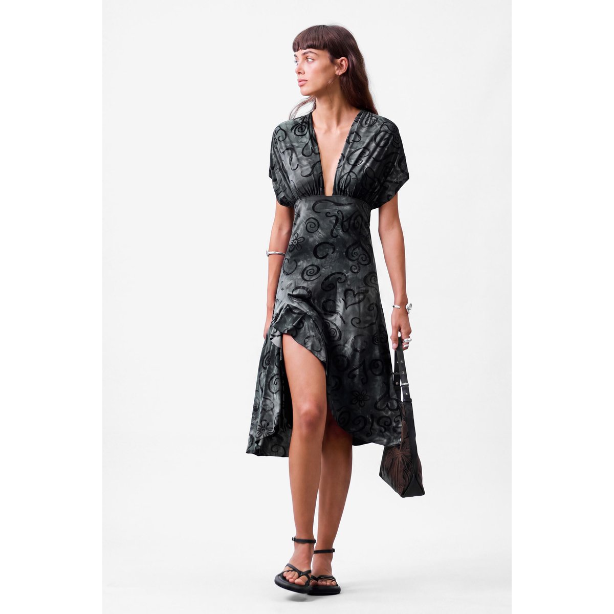 Robe halter floquée noir, DESIGUAL