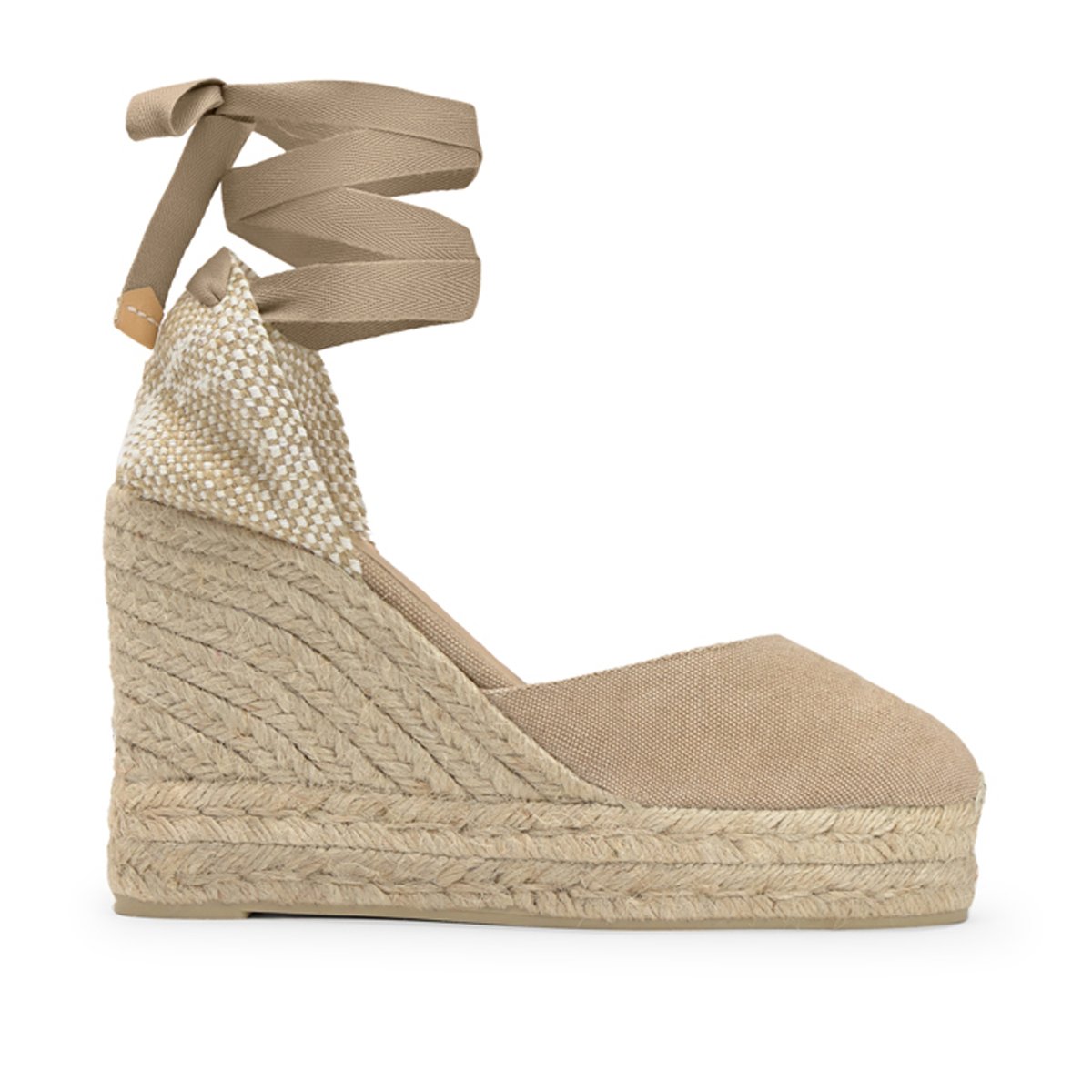 Espadrille compensée en coton organique à lacets CARINA EXTRA PLATFORM sable, CASTANER