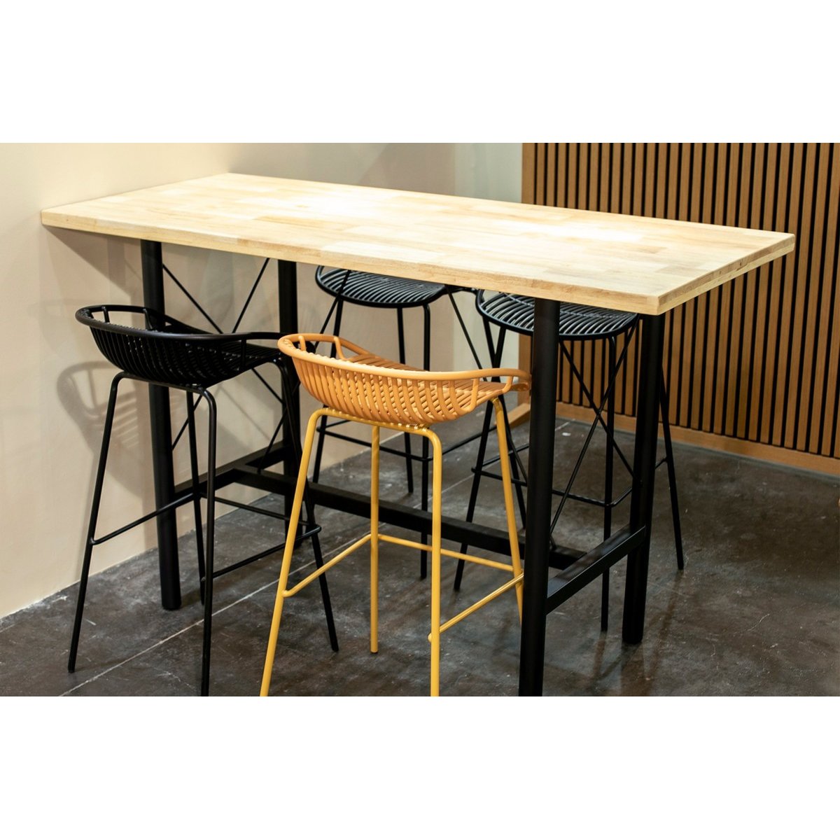 Table haute en bois et acier style industriel - NAPOLI marron clair, MATHI DESIGN