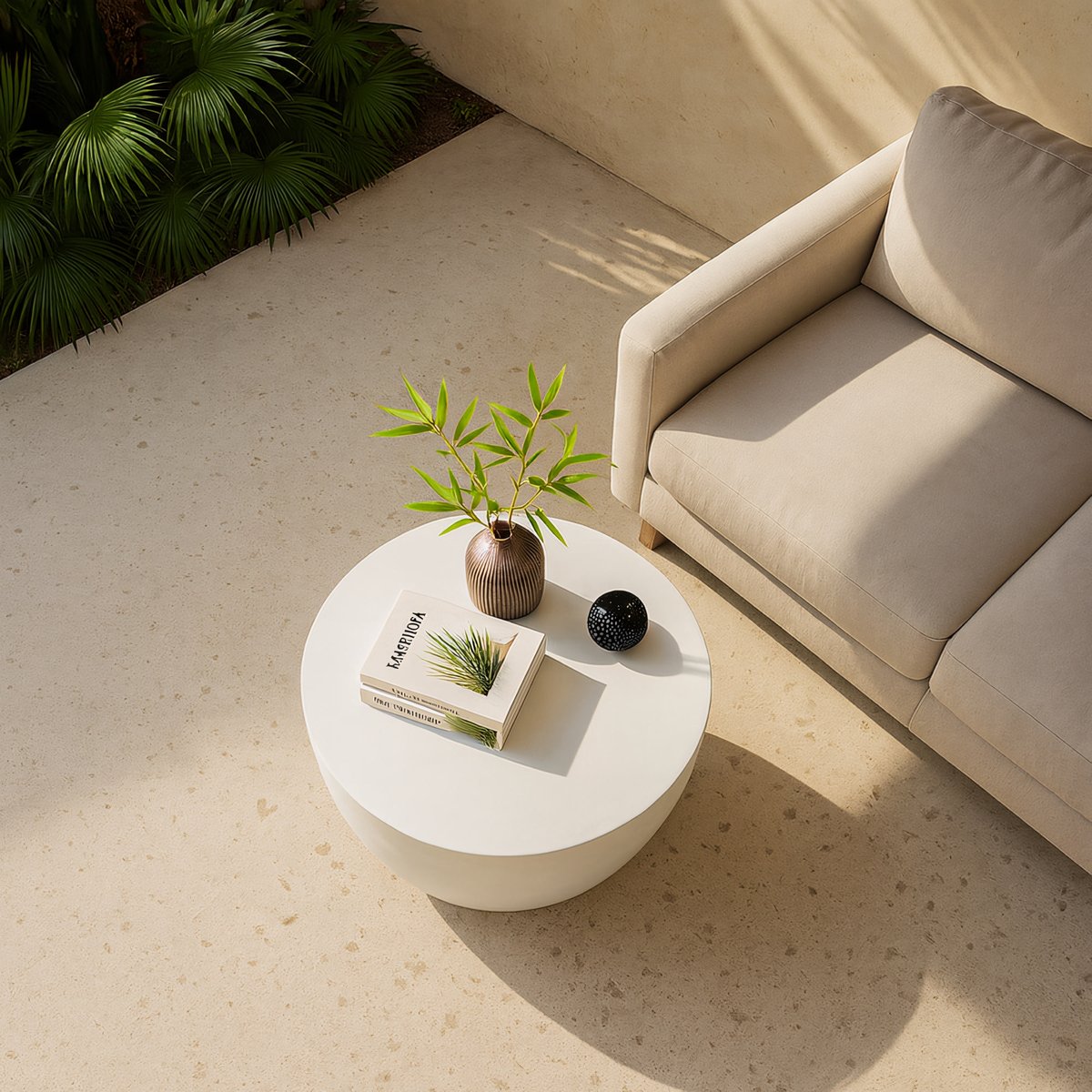 Table basse ronde en magnésite, intérieur extérieur, PARNU blanc, NORDLYS