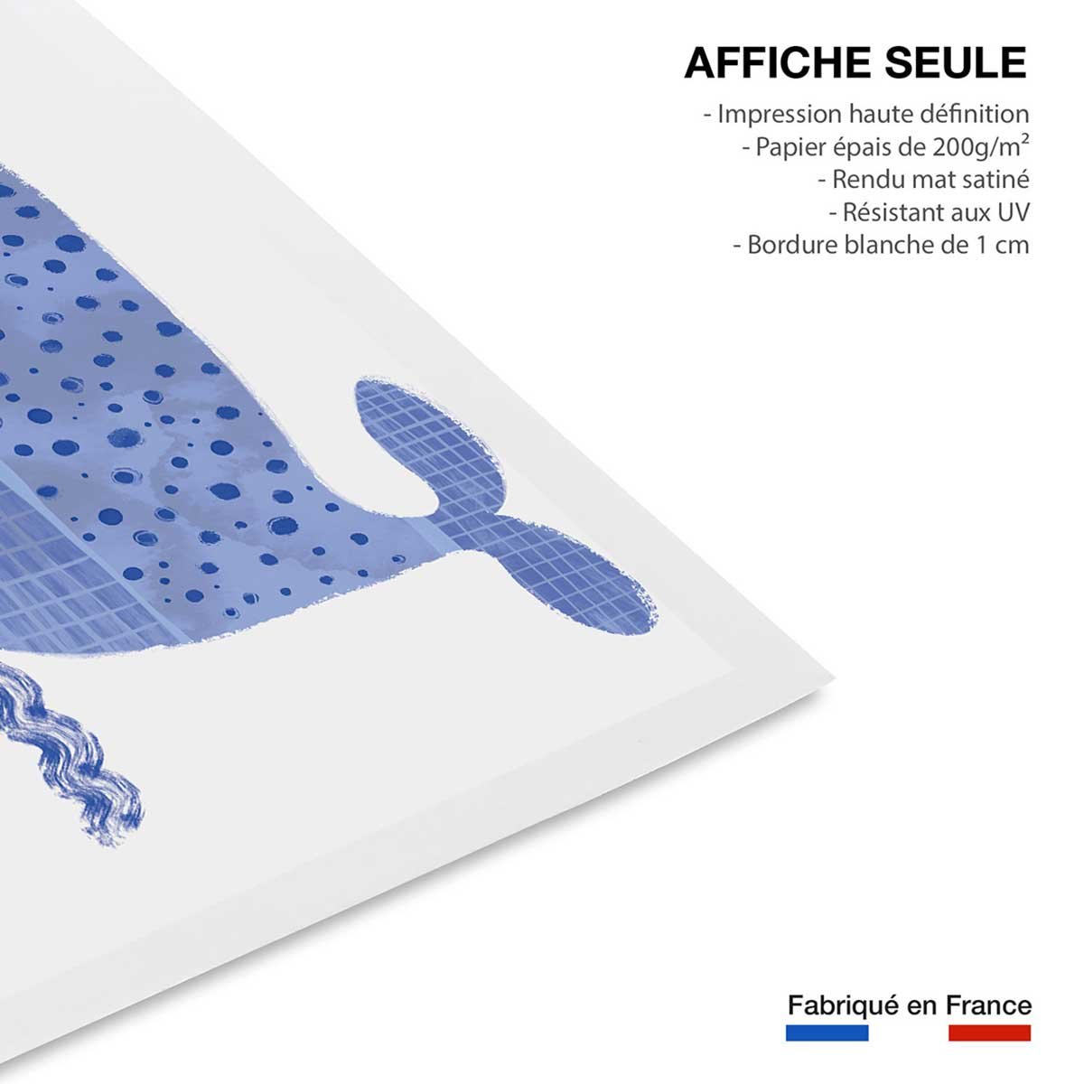 Affiche enfant baleine bleue affiche seule, HEXOA