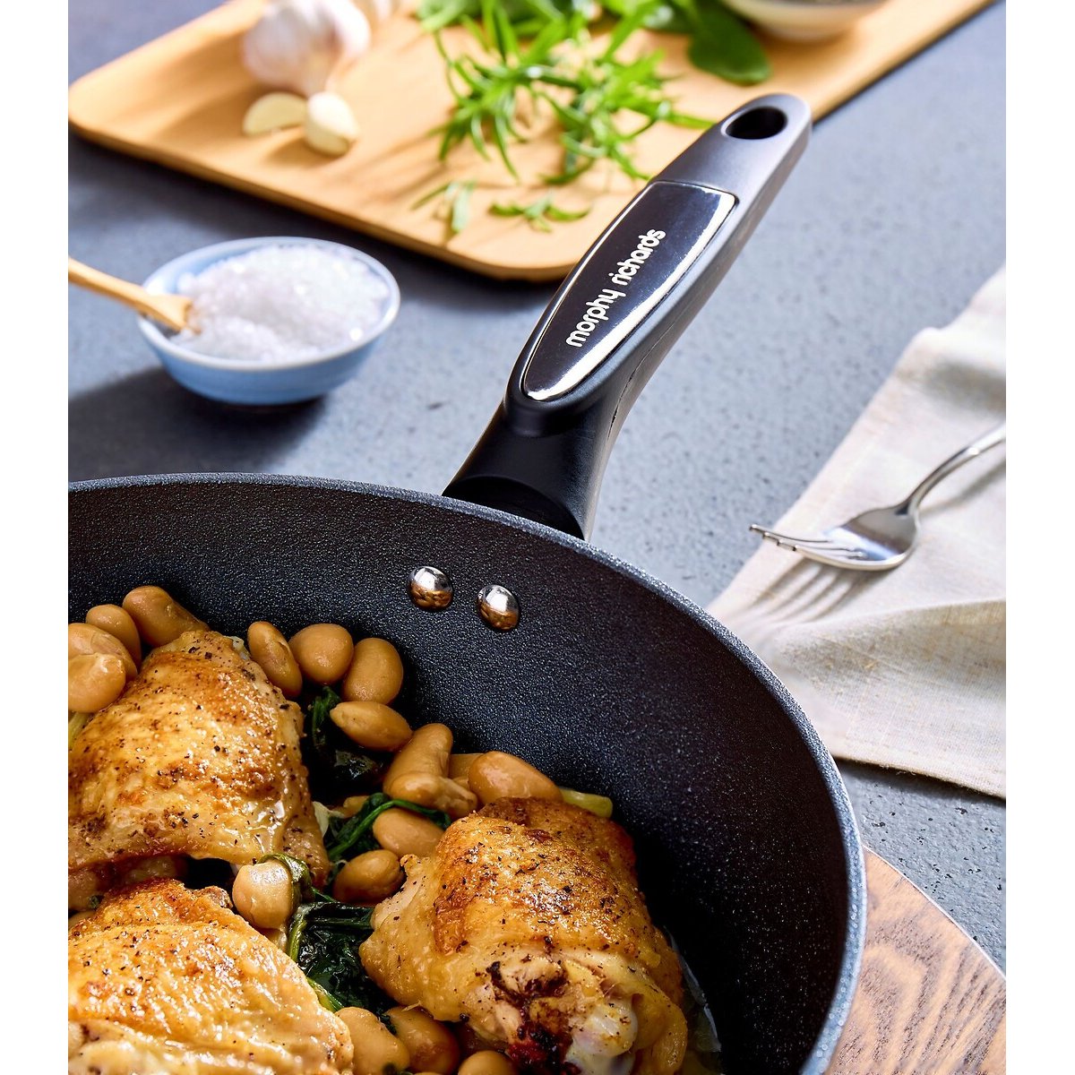28cm Forged Aluminium Saute Pan with Lid graphite, MORPHY RICHARDS