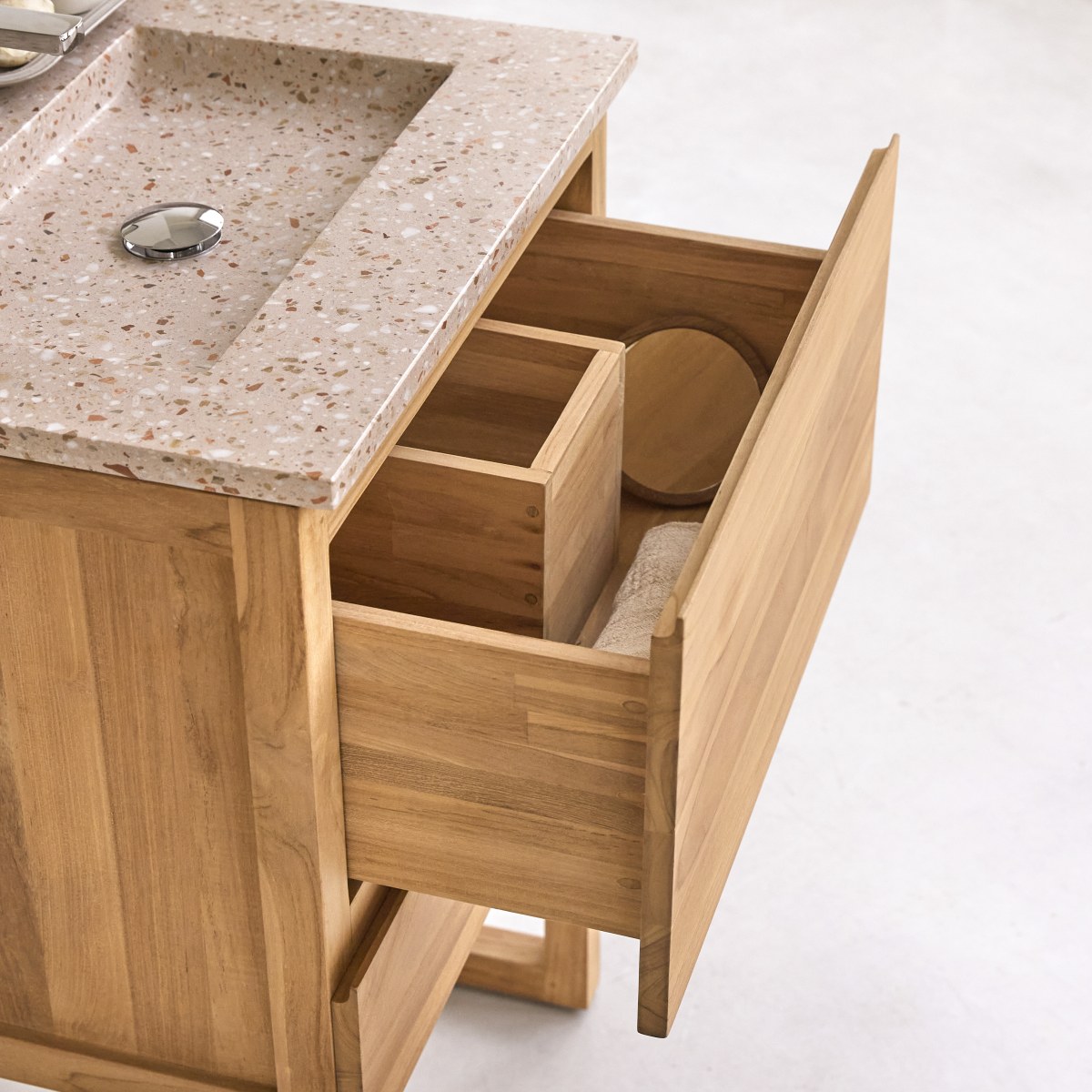 Meuble Salle De Bain en Teck massif, EDGAR marron clair, TIKAMOON