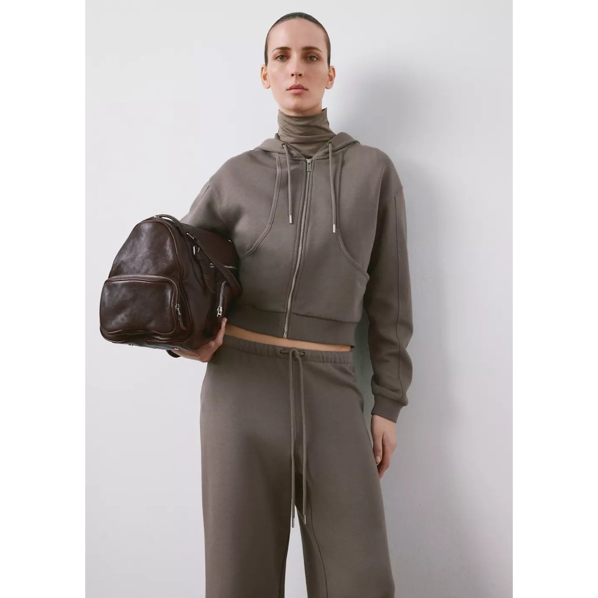 Pantalon coton taille élastique gris, MANGO