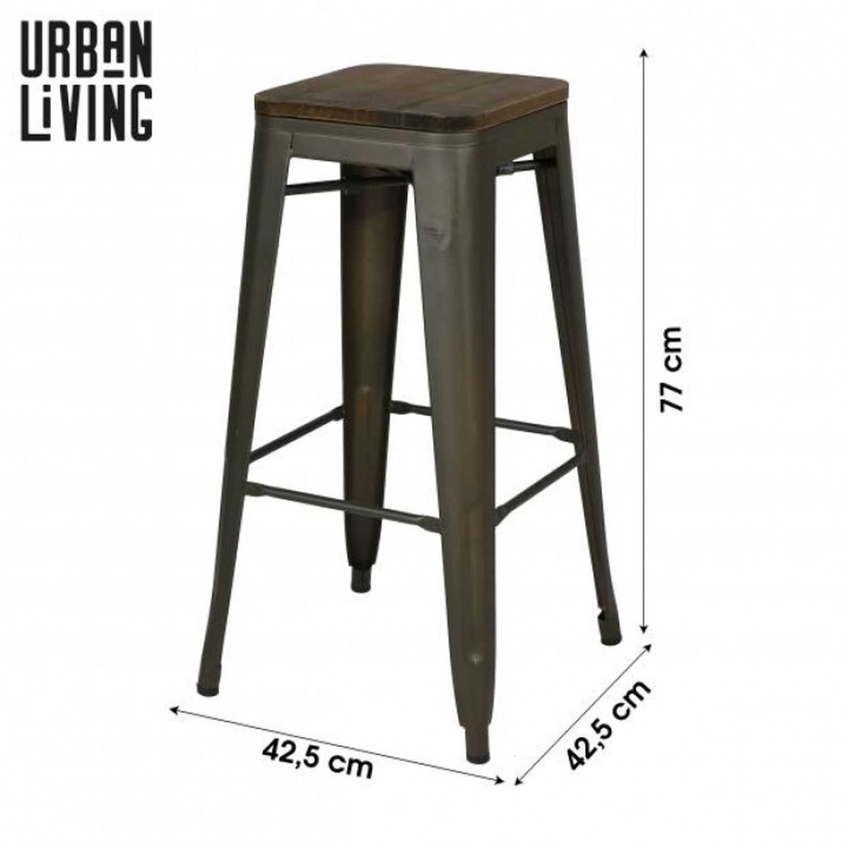 Lot de 4 tabourets de bar en bois et métal design vintage LIV gris, TOILINUX