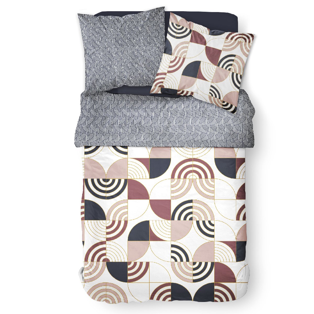 Parure de lit coton 2 personnes imprimé graphique SUNSHINE blanc, TODAY