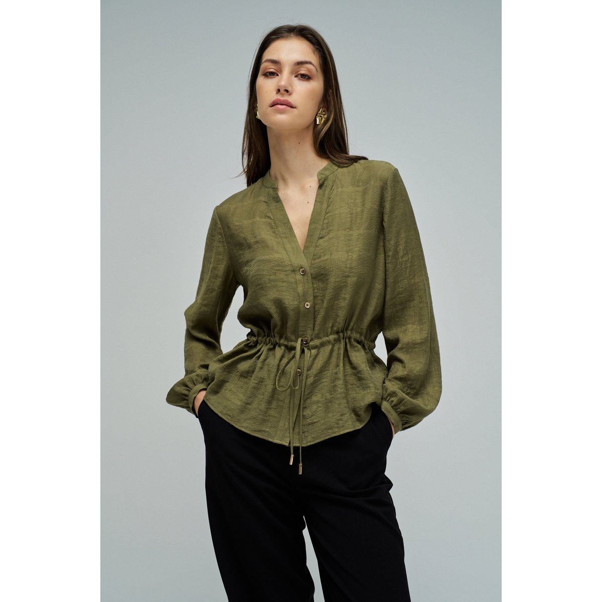 BLOUSE TEXTURÉE AVEC CEINTURE vert kaki, SALSA JEANS