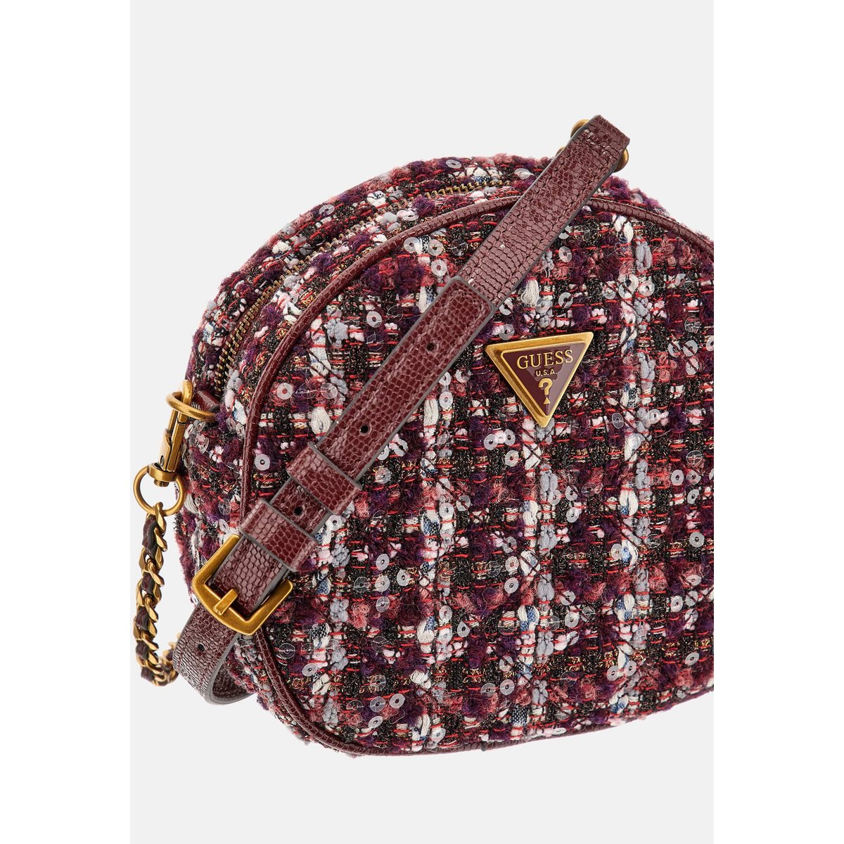 Mini Sac À Bandoulière Giully Tweed bordeaux, GUESS