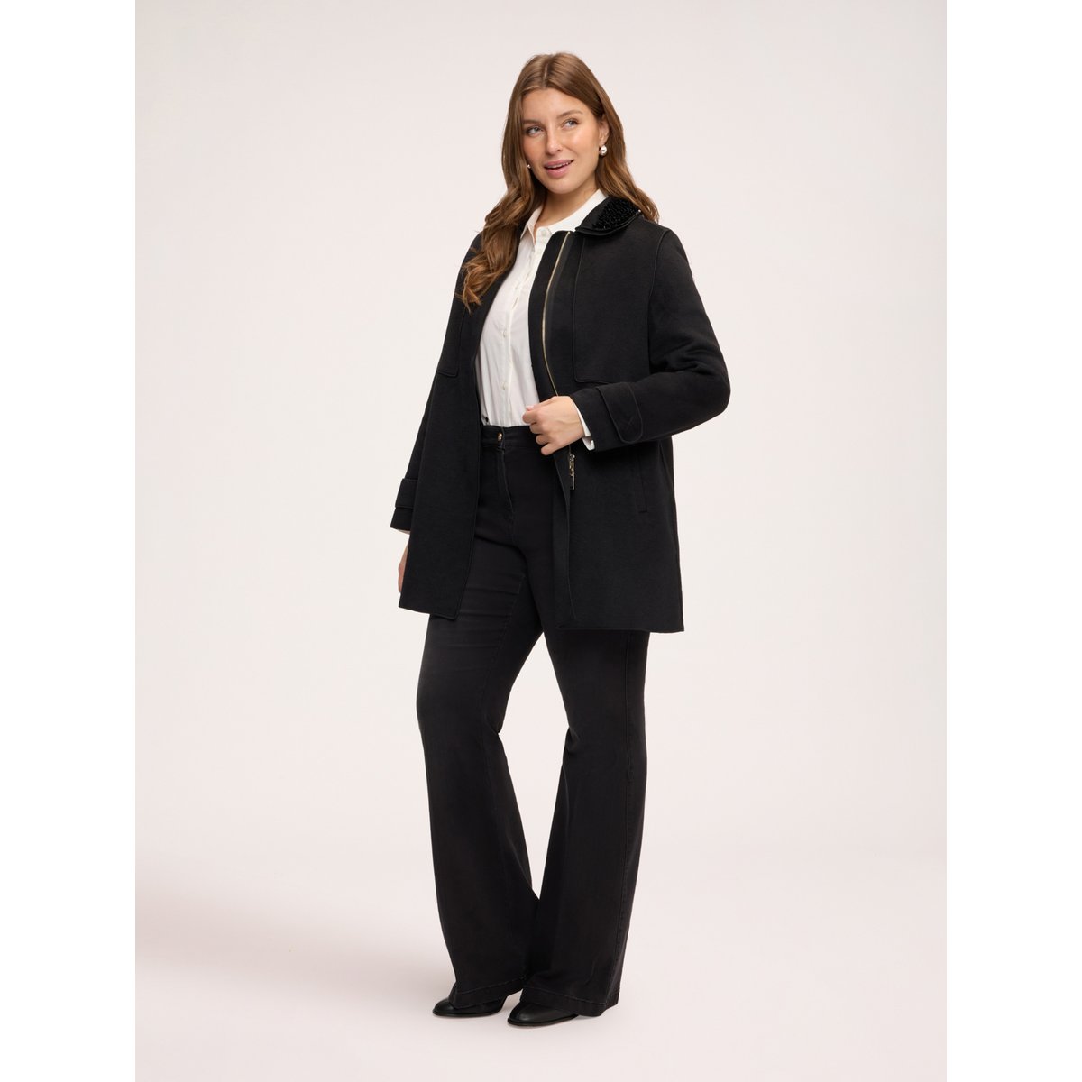 Manteau avec col à paillettes noir, FIORELLA RUBINO