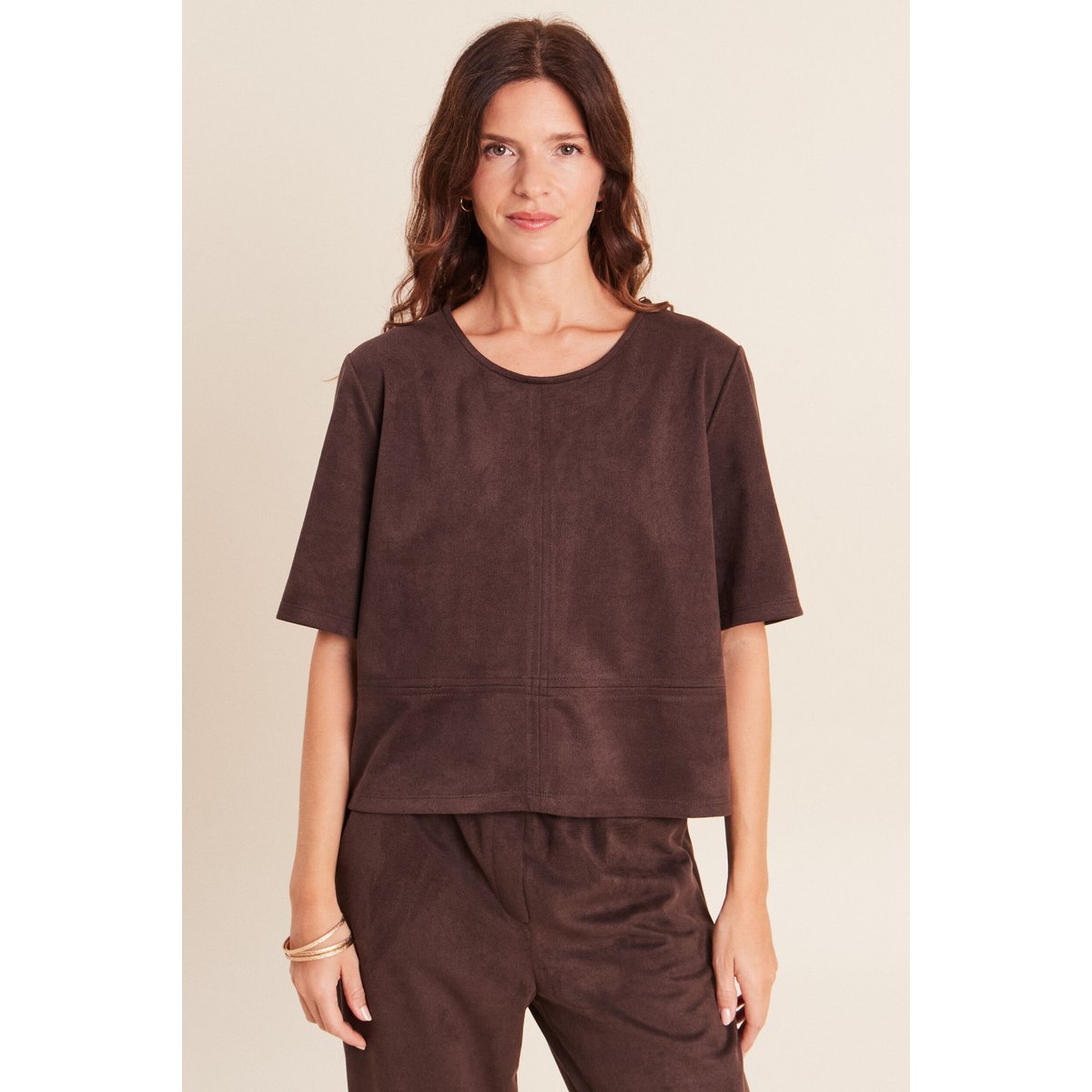 T-shirt manches coudes marron foncé, BREAL