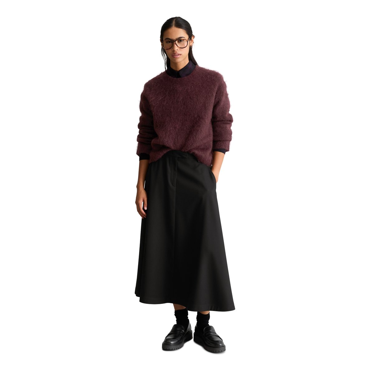 Jupe évasée en polyester recyclé, viscose et élasthanne noir, MARC O’POLO DENIM