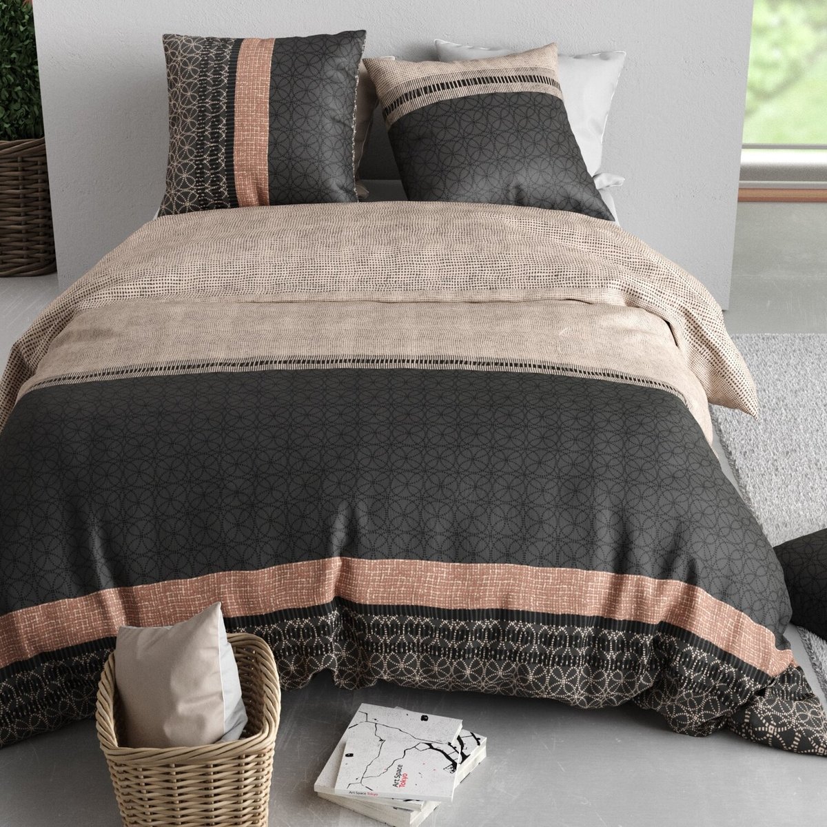 Parure housse de couette en coton imprimée, Obsi multicolore, ATELIER DU COTON
