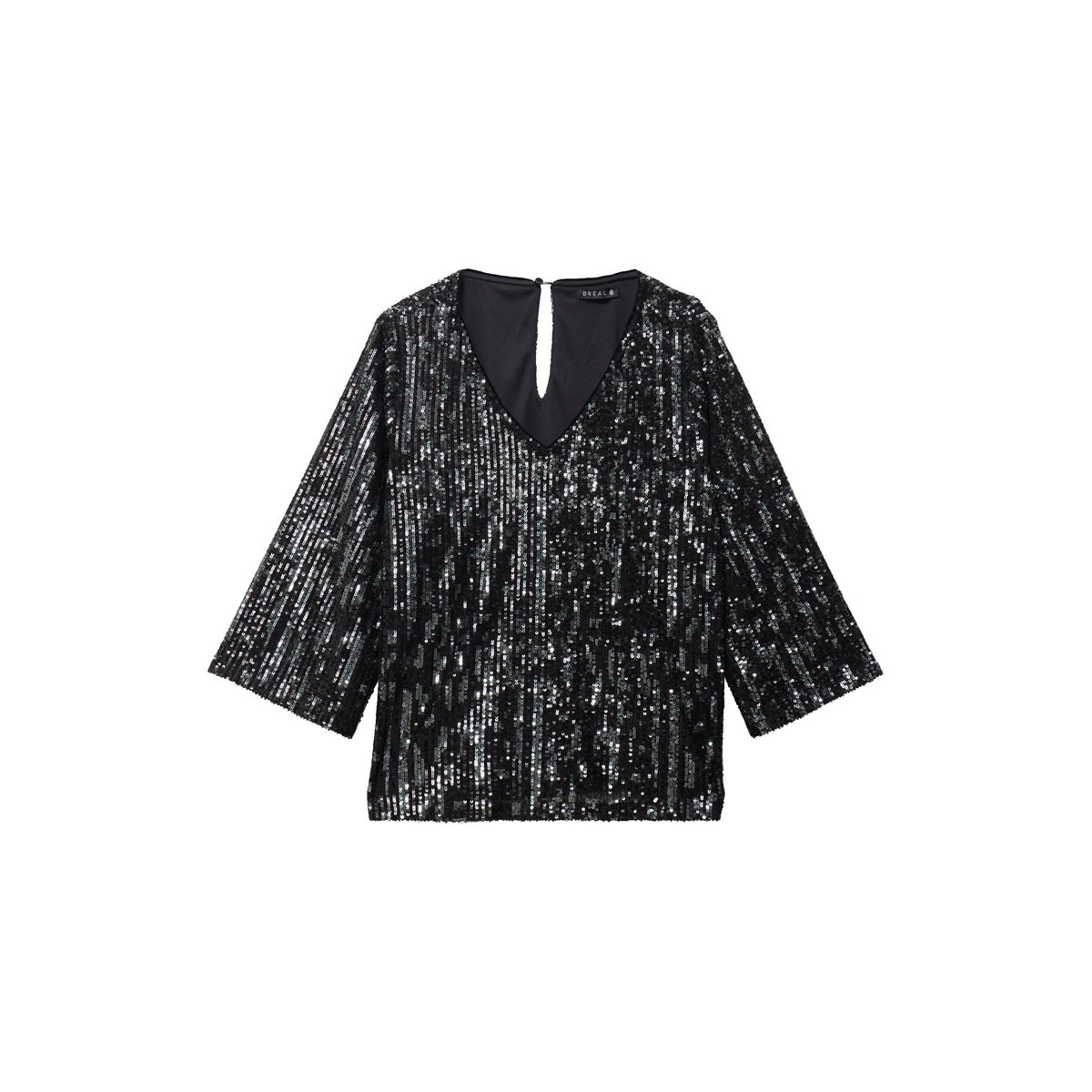 Blouse col v manches 3/4 à sequins gris foncé, BREAL