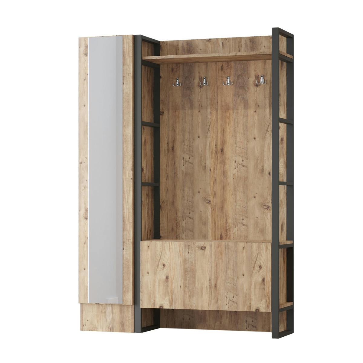 Vestiaire d'entrée rustique chic 1 miroir 2 portes MARFA bois naturel, PIER IMPORT