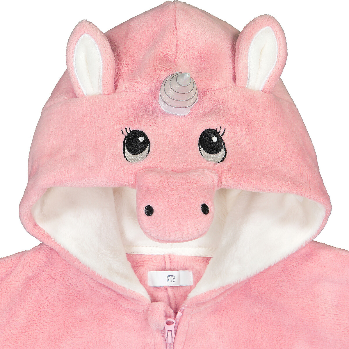 Onesie met kap eenhoorn in fleece roze, LA REDOUTE COLLECTIONS